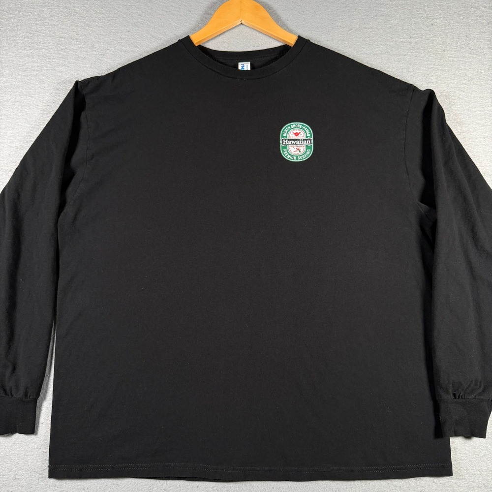 Suna Mens 2XL Black Long‎ Sleeve Hawaiian Surfrider North Shore Graphic T-Shirt